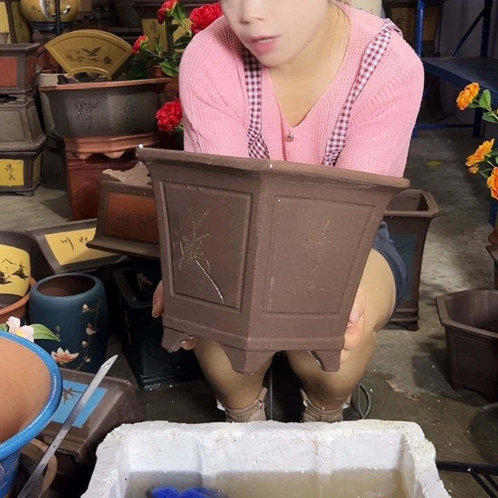 32刻绘六方花盆花盆花盆花盆