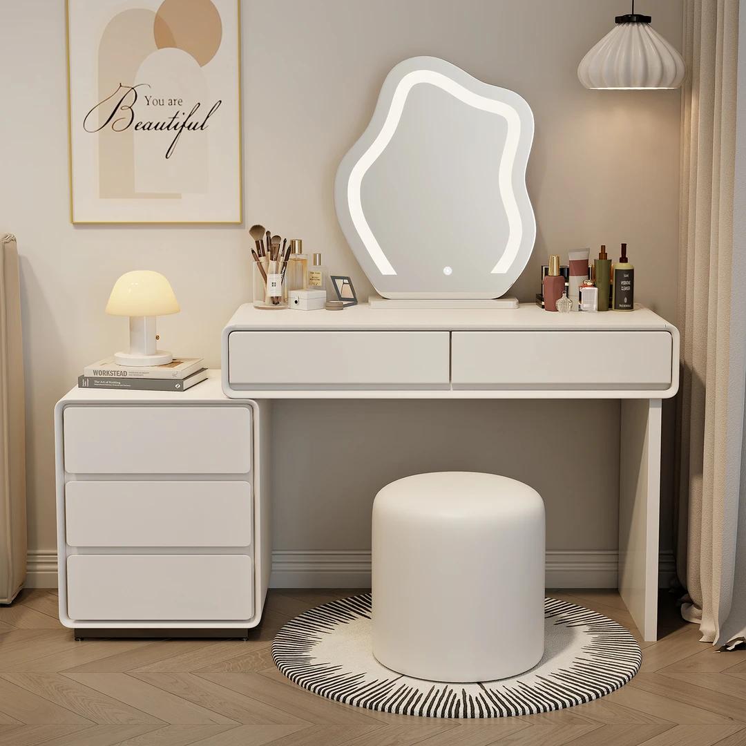 现代简约梳妆台多功能小户型收纳柜一体女性卧室床头奶油风化妆桌
