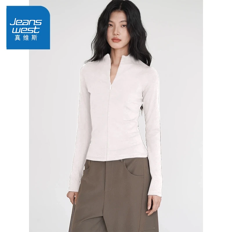 真维斯女装侘寂风高级开领薄绒打底衫25新款吸睛开领打底衫C