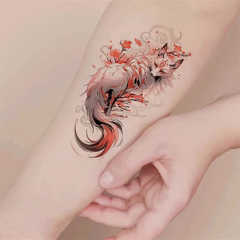 彩色狐狸辣妹爆款纹身贴ins持久防水仿真高级大腿花臂后背遮疤痕
