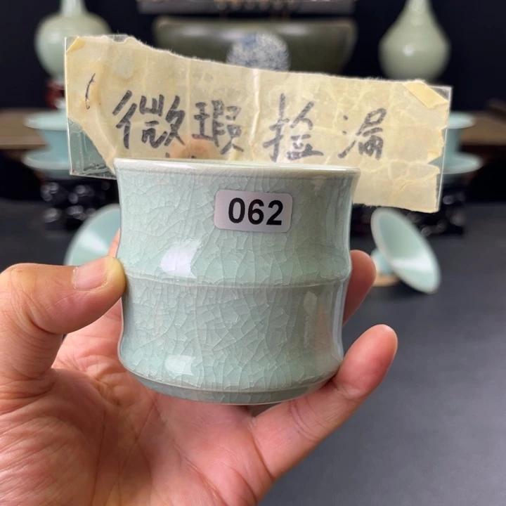 瓷片冰花釉水竹节杯062号