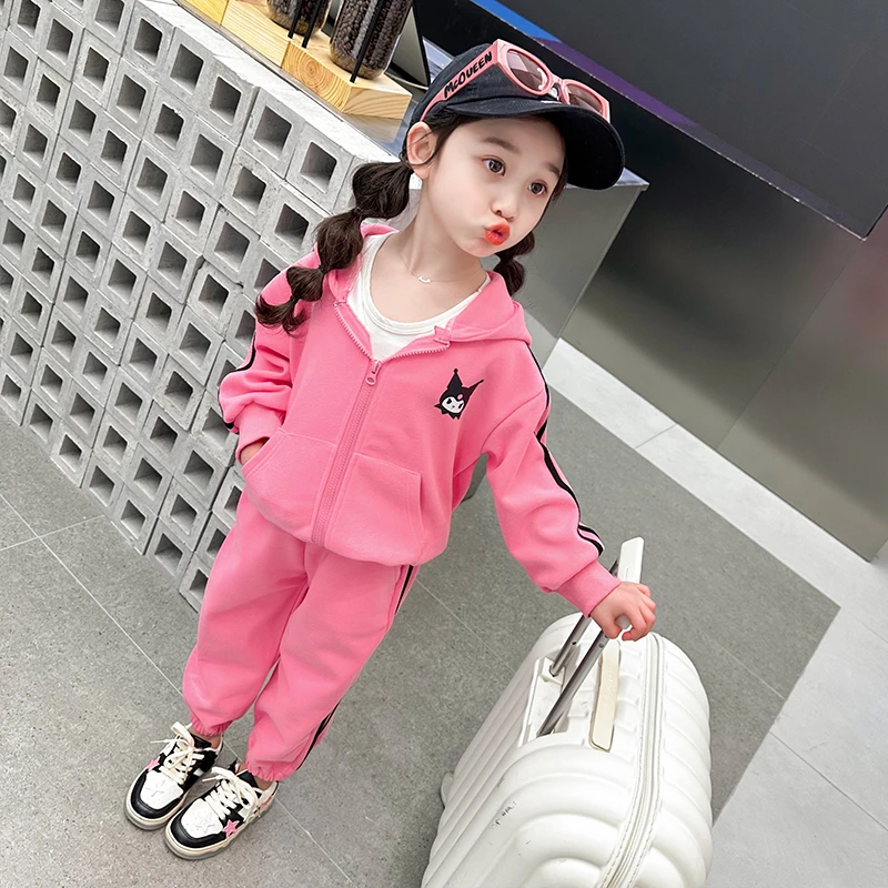 儿童连帽卫衣套装女童2025春秋季新款洋气库洛米裤子两件套外套