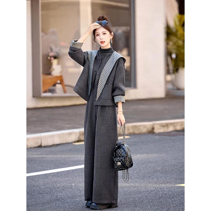 2025秋冬新款小香风套装女巨好看的漂亮韩系独特设计感毛呢两件套