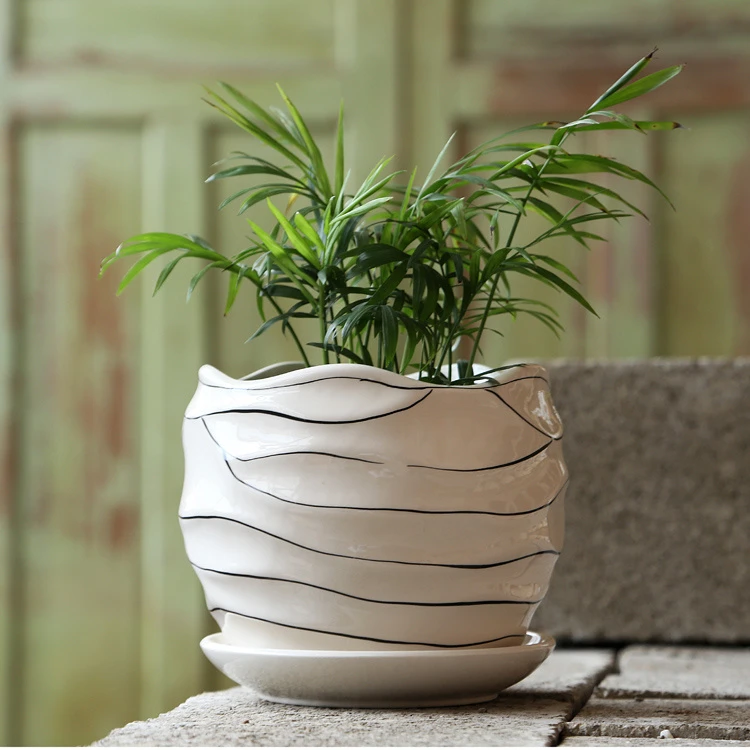 新疆西藏包邮花盆陶瓷带托盘大号多肉花盆绿萝吊兰花盆