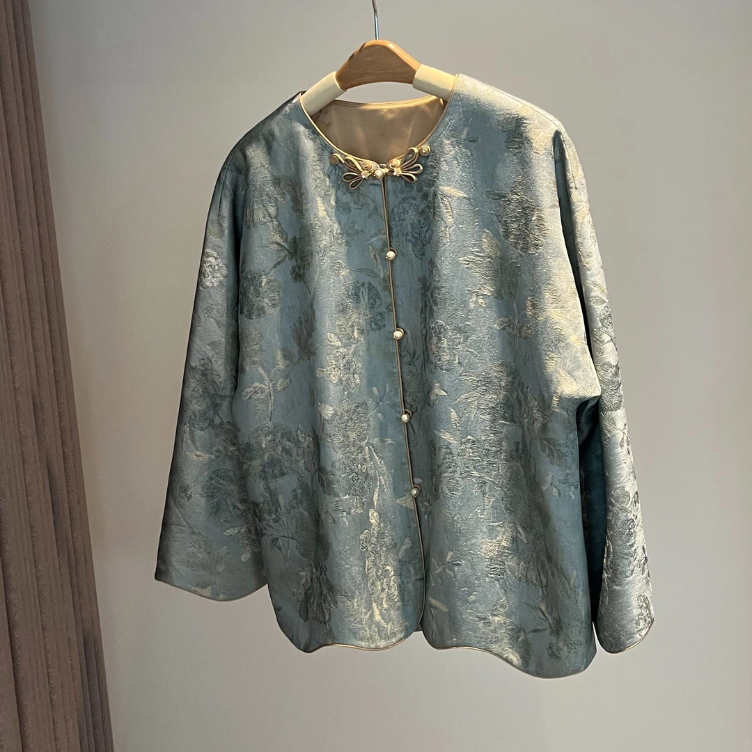 『江雪』新中式35姆米桑蚕丝国风时尚宽松气质外套DGWW3554