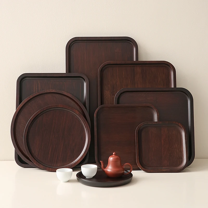 日式竹制长方形家用功夫茶具托盘水果小吃餐具盘竹托盘圆形简约
