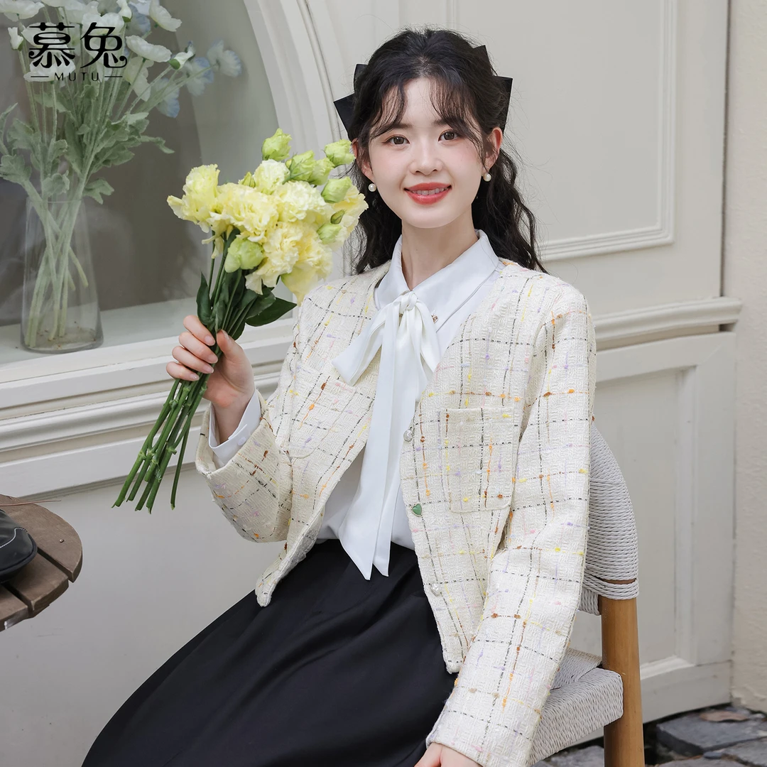 【小松鼠专属】TU28660法式小香风格子外套气质名媛短款小个子上衣