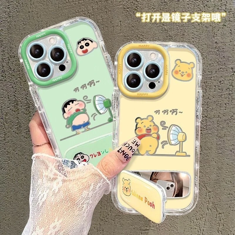 维尼熊吹风扇适用苹果16promax手机壳镜面13新款15卡通14创意11
