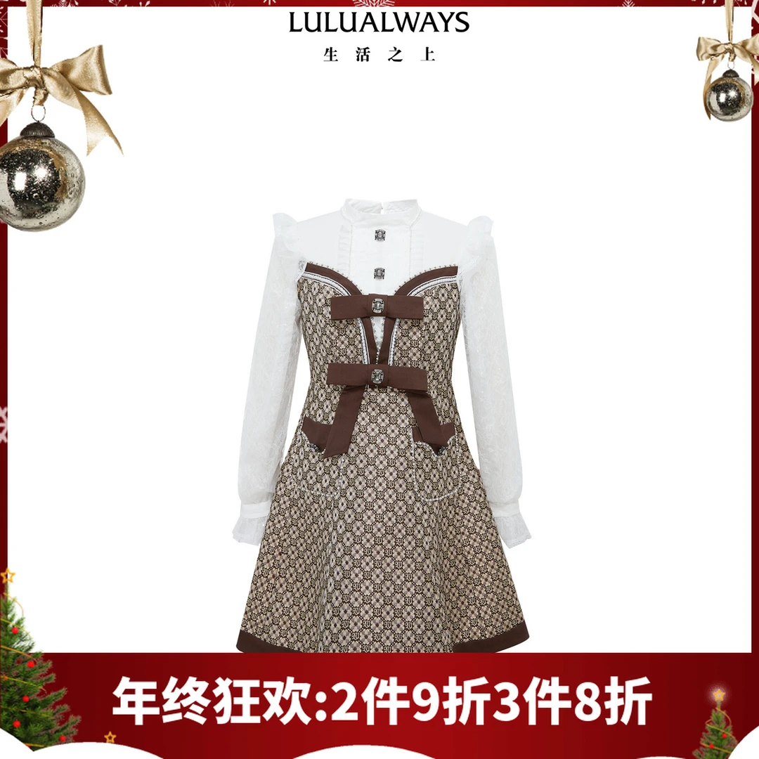LULUALWAYS24春季复古优雅拼接提花短款连衣裙LPA5017