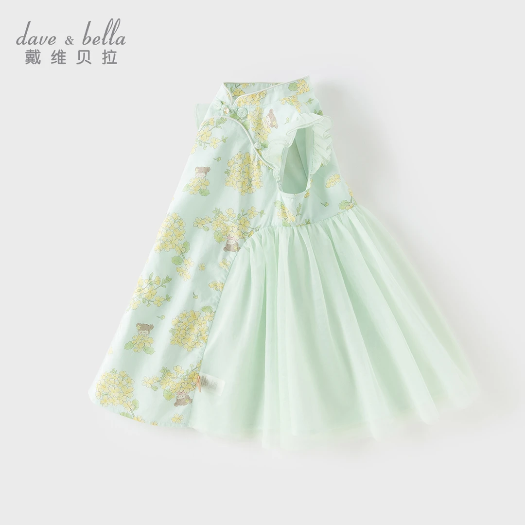 戴维贝拉儿童夏季女童国风连衣裙宝宝新中式网纱公主裙DB2252523