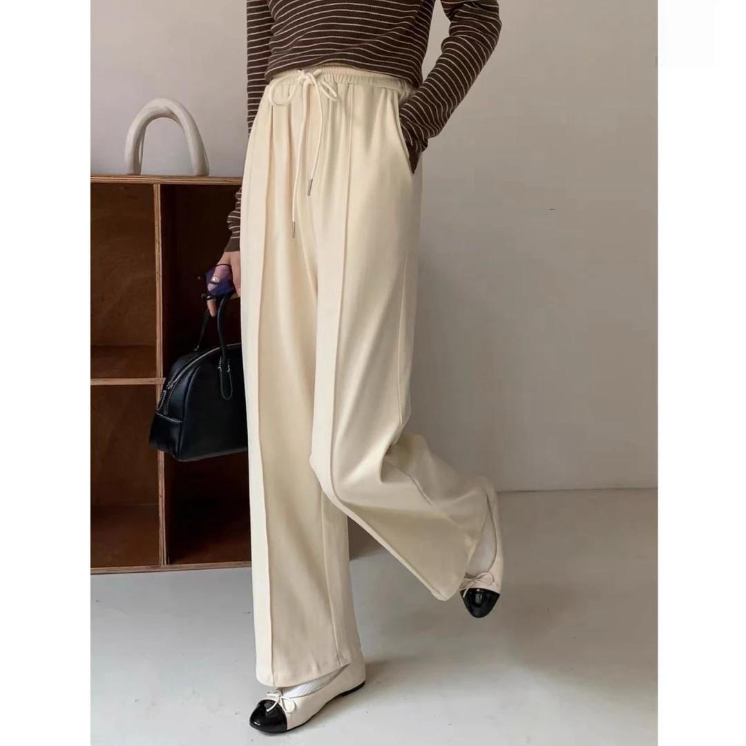 MissHome【奶油】秋冬时尚百搭复古高腰阔腿休闲女裤