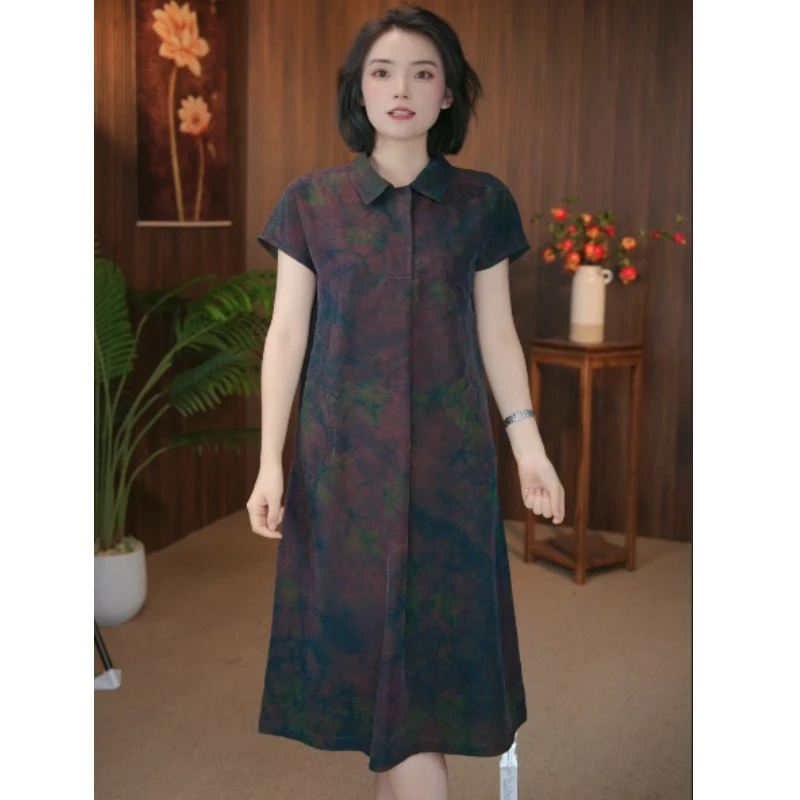 遇裳（99251）100桑蚕丝香云纱双面穿龟裂纹连衣裙