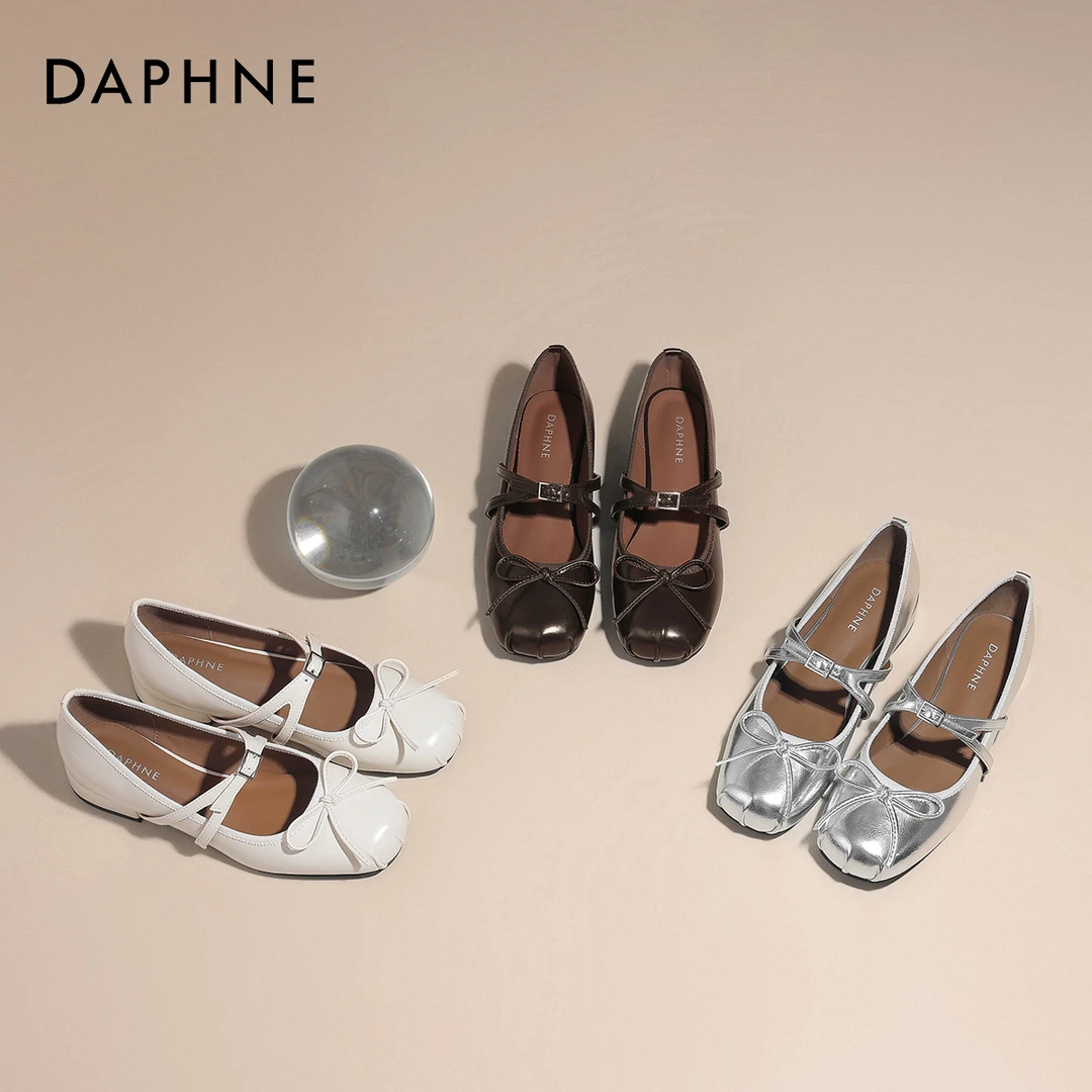 达芙妮银色玛丽珍女鞋2025新款法式绝美单鞋配裙子春季芭蕾小皮鞋