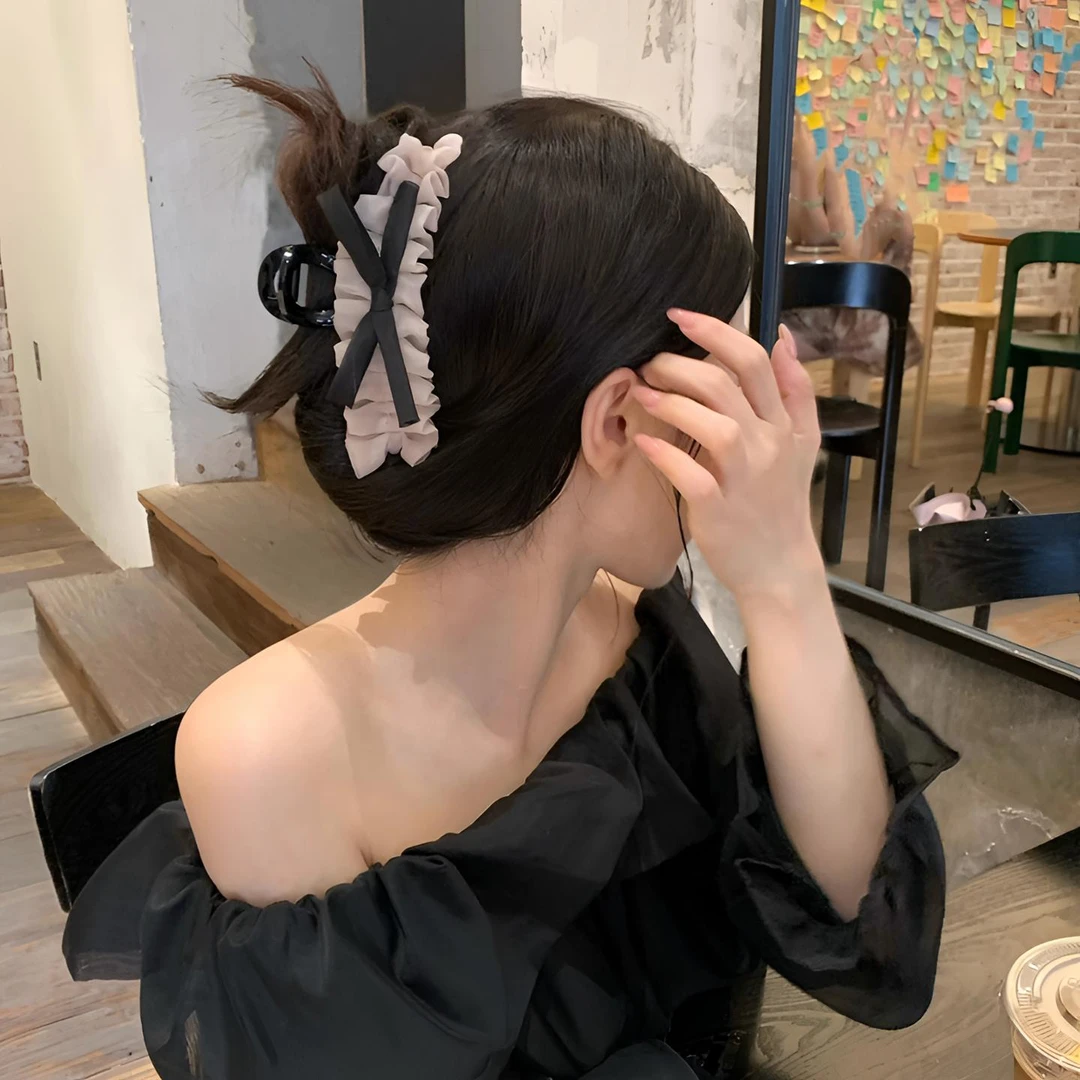 新款头饰法式褶皱蝴蝶结抓夹小众高级感发抓显发量鲨鱼夹发夹发饰