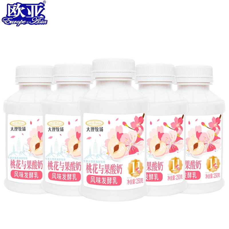 【日期新鲜】欧亚大理牧场低温桃花与果酸奶250g*6瓶网红酸奶