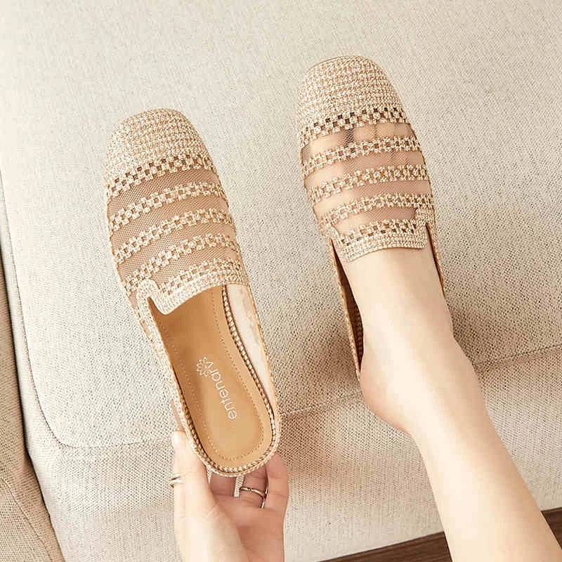 断码特价真皮包头半拖鞋女外穿夏镂空透气2025穆勒粗跟懒人凉拖鞋