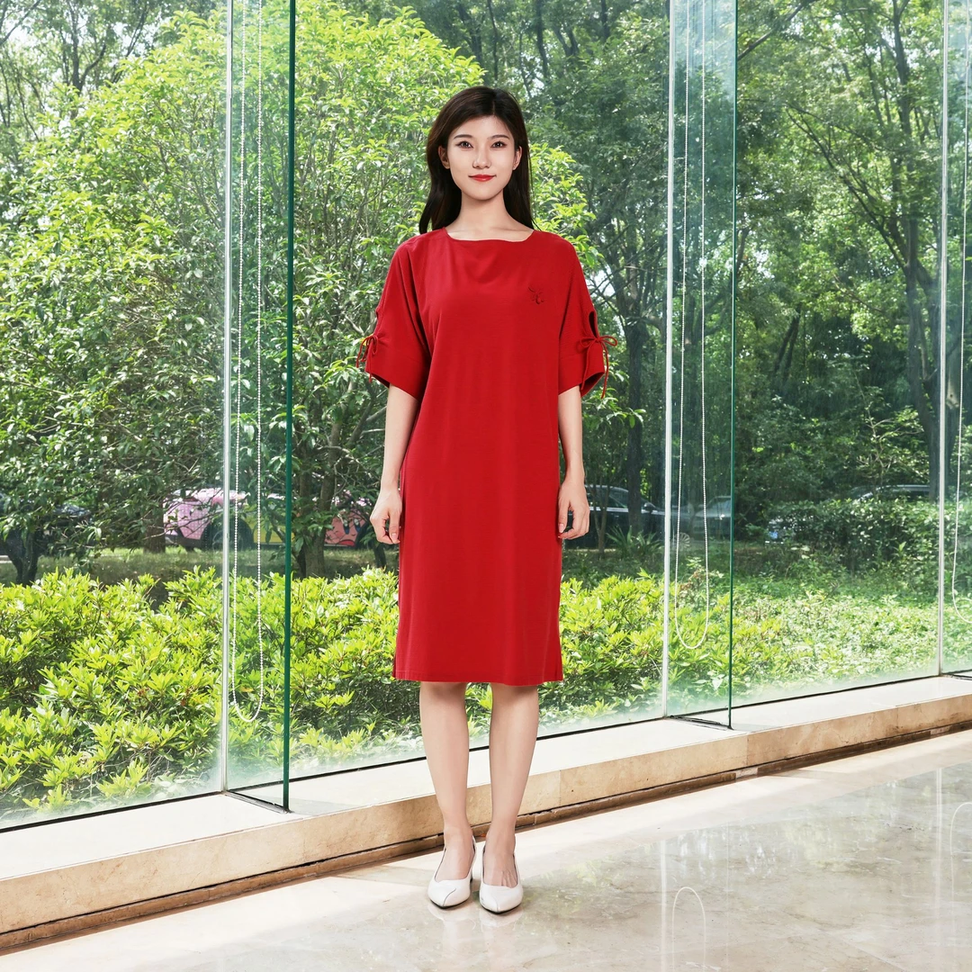 啦娜菲LANAFAY夏季红色连衣裙9X438胭脂红