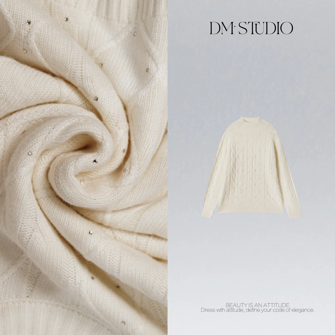 DEDM•STUDIO/精致气质慵懒100%羊毛保暖烫钻长袖针织毛衣MY/8005