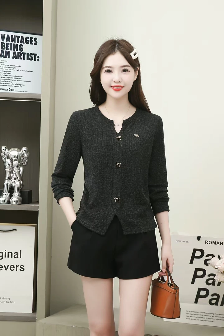 0515#蝴蝶结扣上衣长袖女衬衫显瘦气质洋气时尚百搭春秋