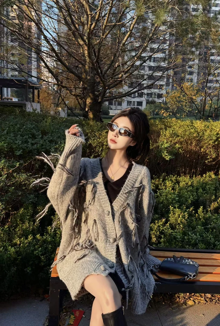 NOT FOR US 25SS新款灰色流苏外套