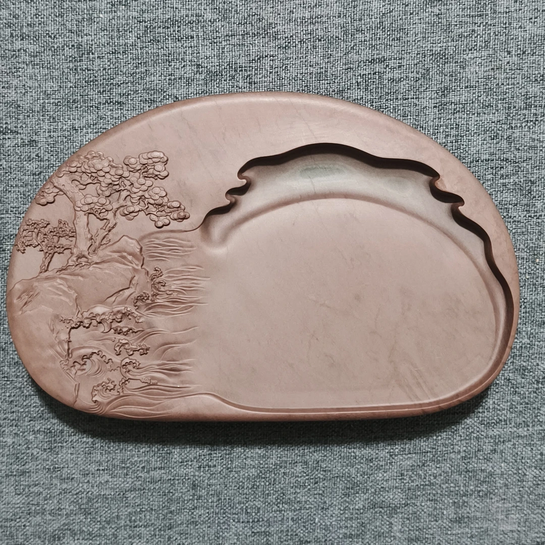 甘肃洮砚，西江双色薄意山水砚，尺寸19.5*12.6*3.5厘米