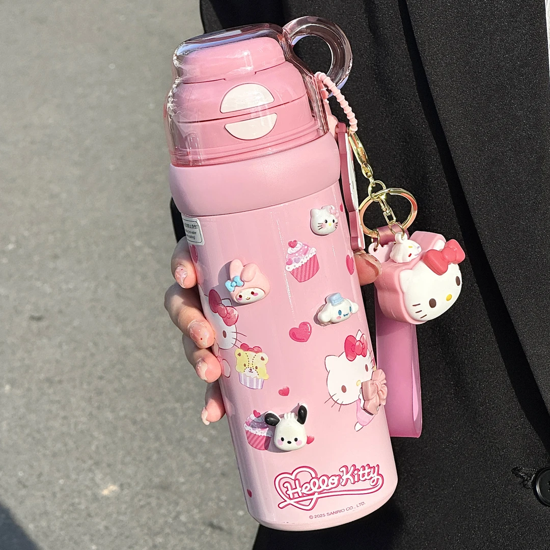 hellokitty水杯儿童保温杯女学生可爱316不锈钢便携双饮杯大容量