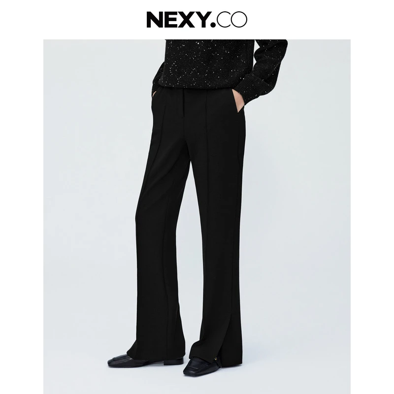 NEXY.CO/奈蔻长裤显瘦时尚黑色微喇宽松百搭休闲垂感XV02888W0