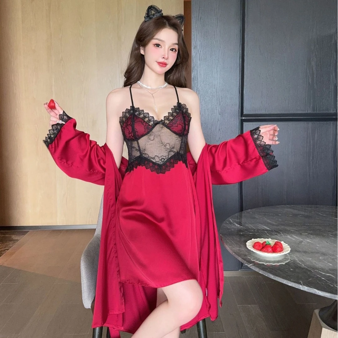 【250-300】高档冰丝V领睡裙冰爽舒适性感睡衣迷人大码宽松居家服