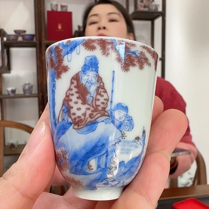 二亭青花釉里红王羲之爱鹅图