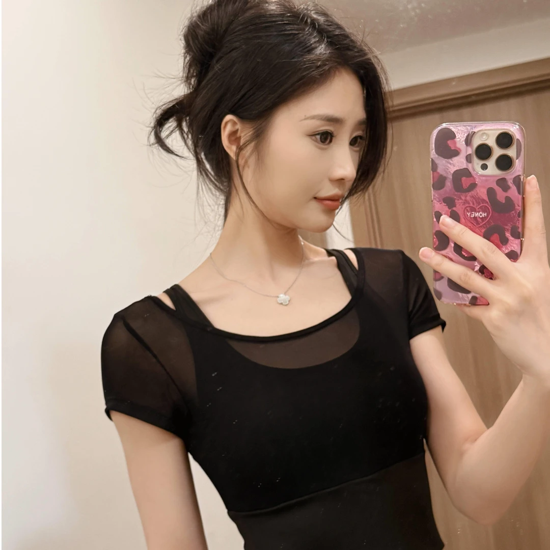 【夏日玫瑰】运动瑜伽服春夏时尚休闲网纱美背连体瑜伽上衣