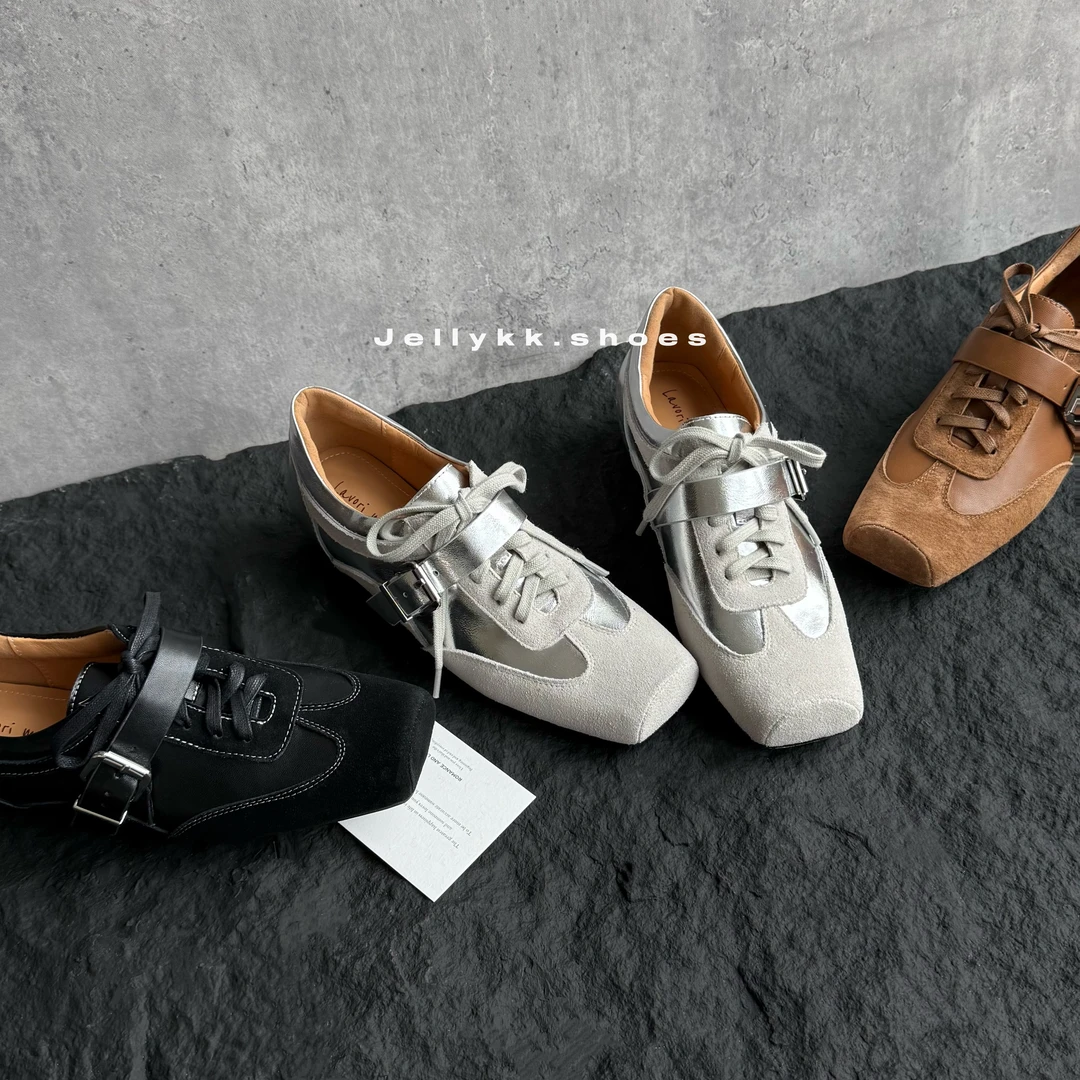 【Jellykk】4cm2025春季新品设计师款复古百搭时装方头芭蕾舞皮鞋