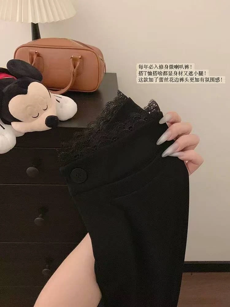 夏季薄款2025蕾丝拼接西装裤女休闲裤长裤加长 小个子微喇裤提臀