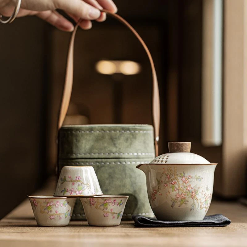 茶具外出携带包汝窑快客陶瓷旅行功夫茶壶收纳套装便携国风高颜值