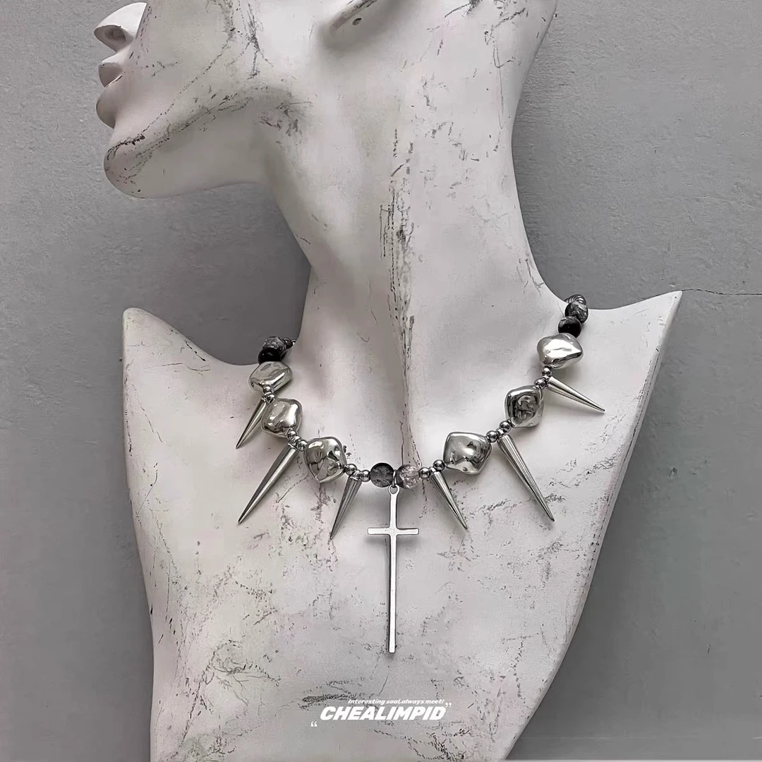 合金项链 choker十字架铆钉夸张朋克项链亚文化嘻哈潮流男女颈链