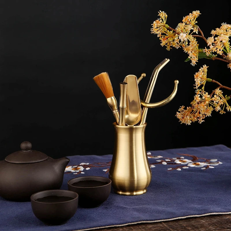 铜制茶道泡茶工具大全茶勺茶洗茶道六君子桌面创意装饰品铜器配饰