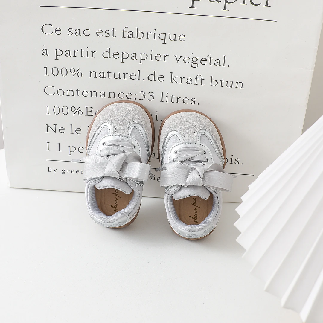 休闲德训鞋学步鞋女童魔术贴舒适蝴蝶结板鞋运动宝宝鞋子软底5256