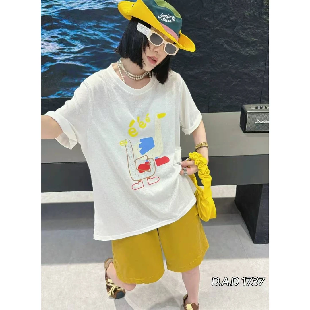 季公子2025夏季宽松圆领鹅鹅鹅半袖1737