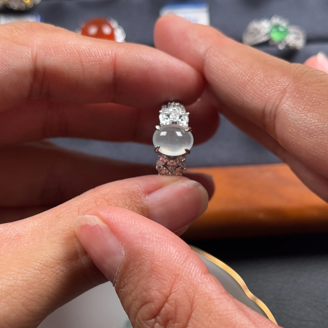 银S925镶嵌戒指翡翠缅甸翡翠天然翡翠Ａ货