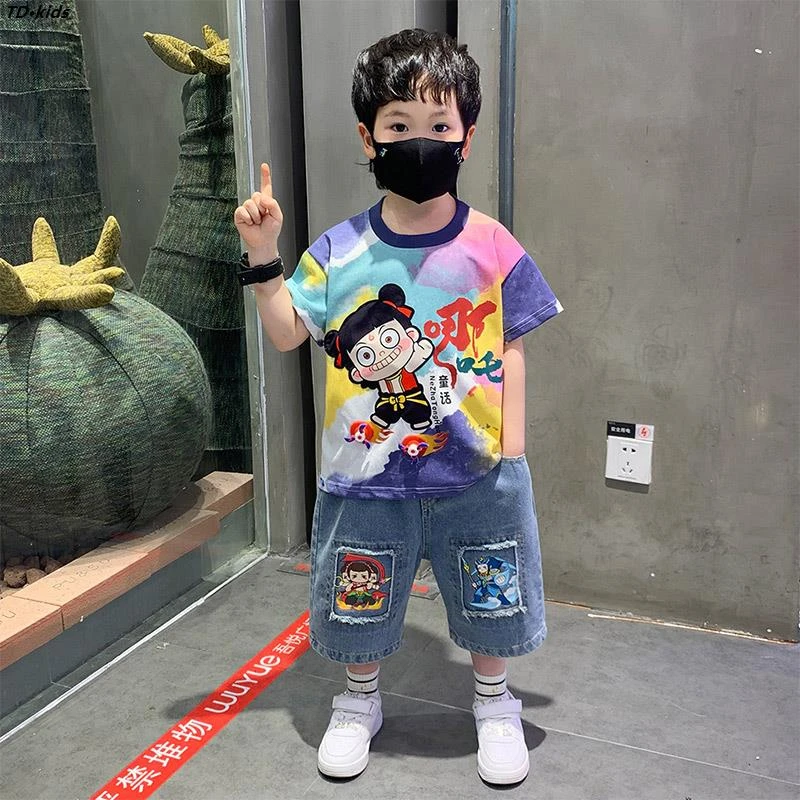 哪吒童装潮流衣服男童小童套装夏季新款痞帅时髦儿童短袖儿童套装