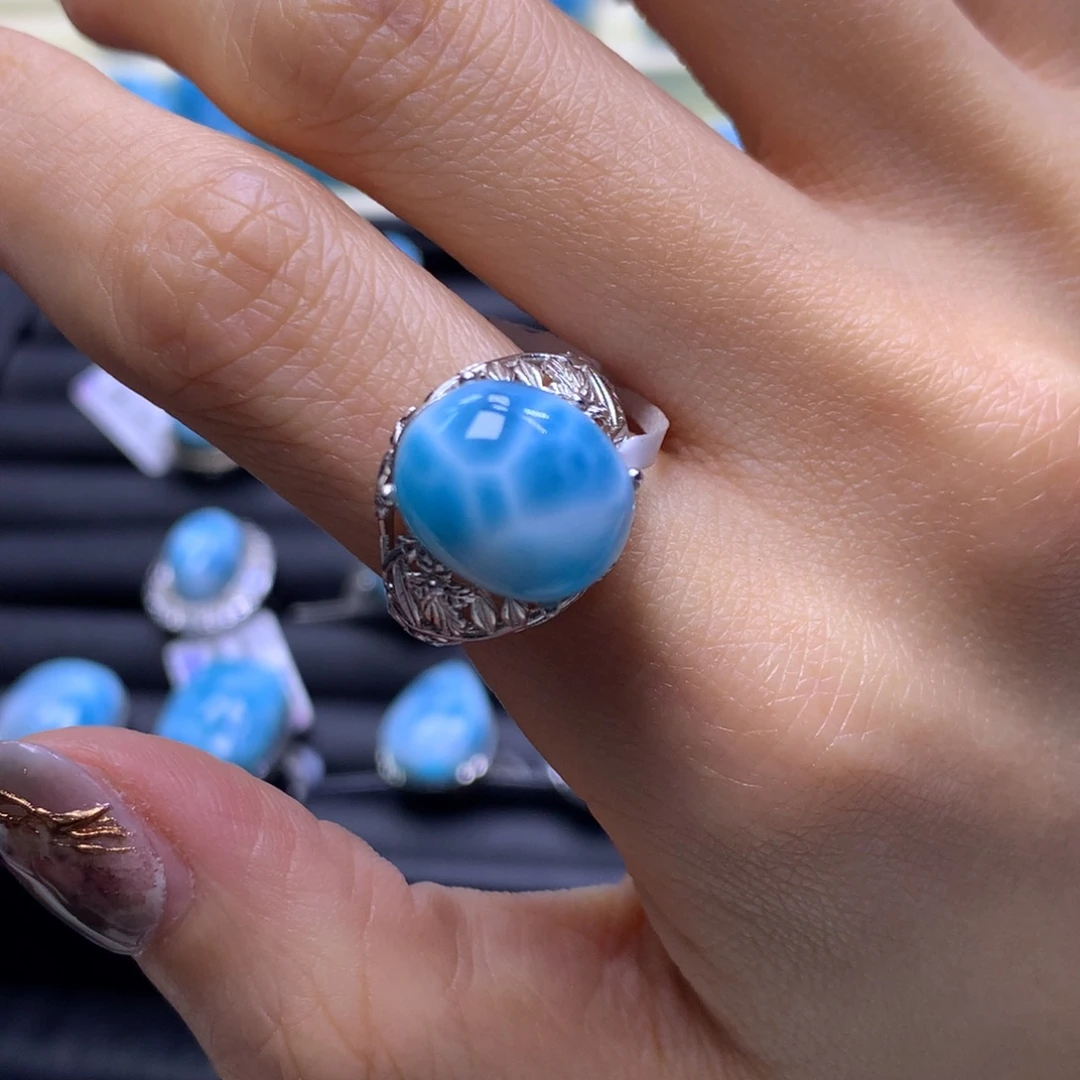 针钠钙石（海纹石）未镶嵌戒指蛋面戒指色差略异