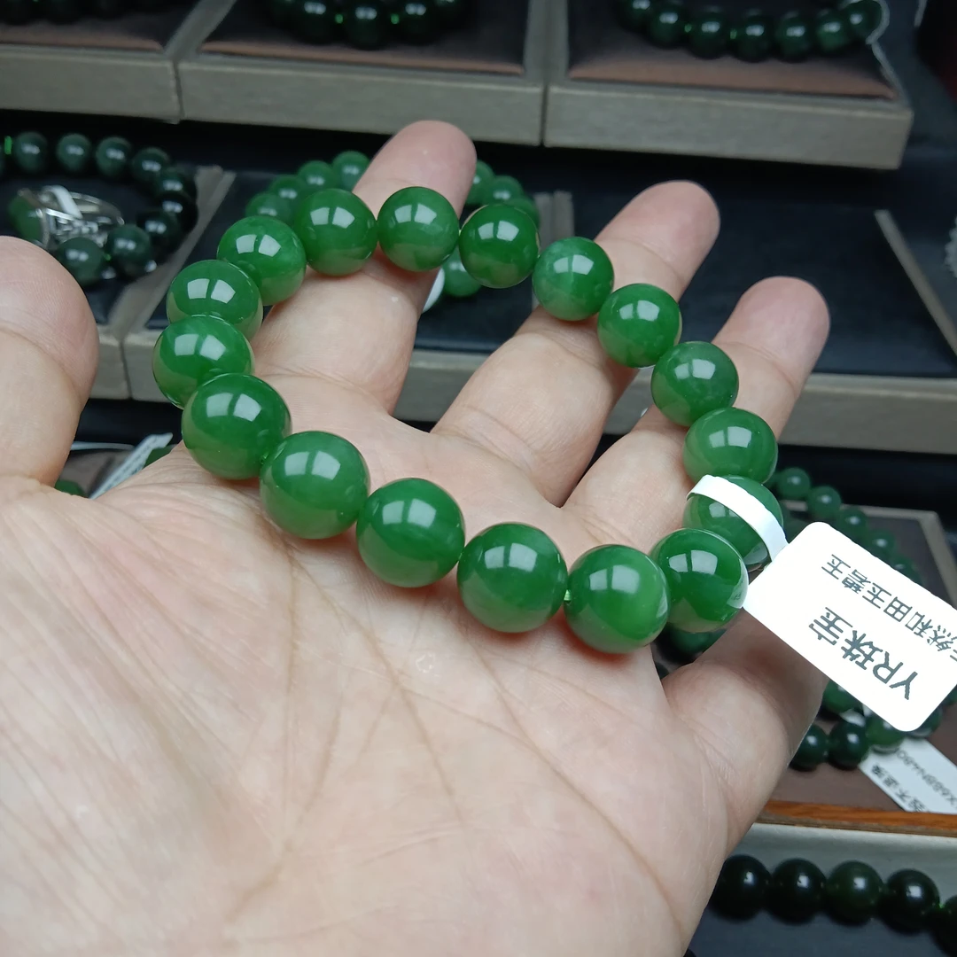 天然碧玉冰阳12mm手串小高货