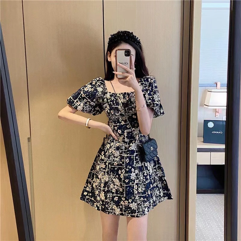 公主袖夏季连衣裙花花裙花园韩版女学生ins潮学院风莫奈法式初恋