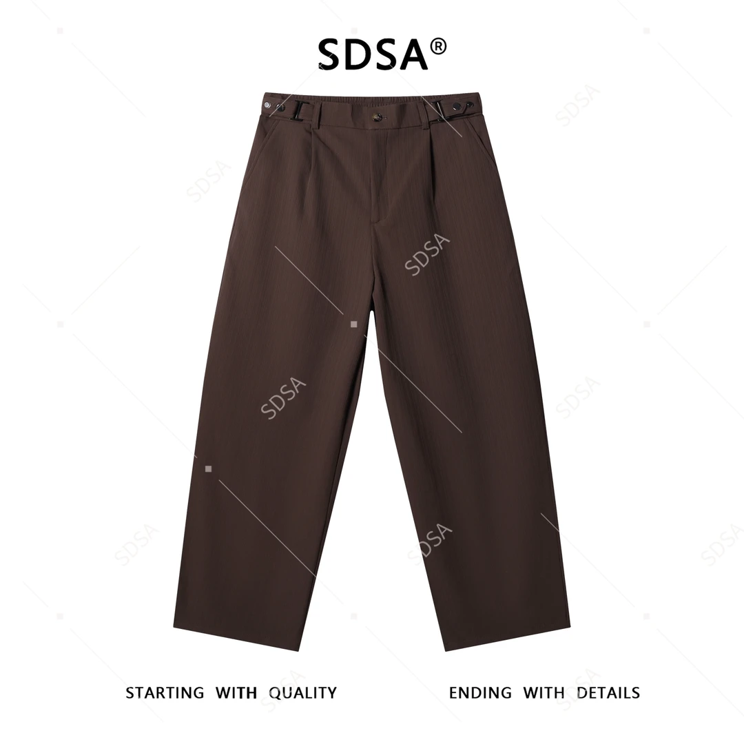 SDSA男士秋冬新款痞帅男装潮牌复古褶皱纯色直筒休闲裤老钱风