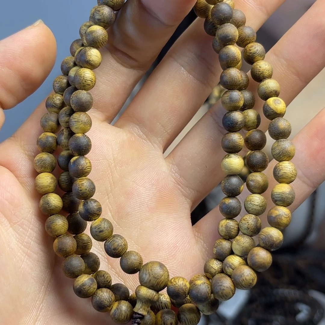 沉香碎屑+卡5虎斑纹花珠多圈