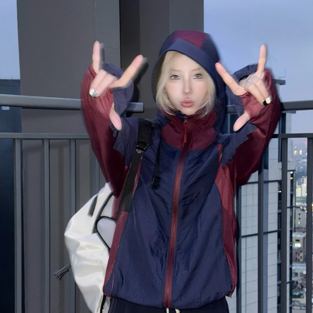 轻薄透气防晒衫长袖百搭户外运动男拼接设计UPF50+连帽外套