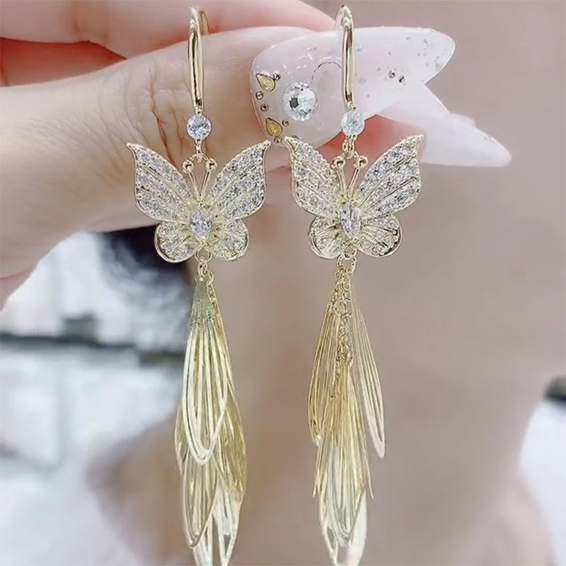 925银耳饰 DY仙气质长款蝴蝶流苏耳环2024年新款潮轻奢小众设计圆