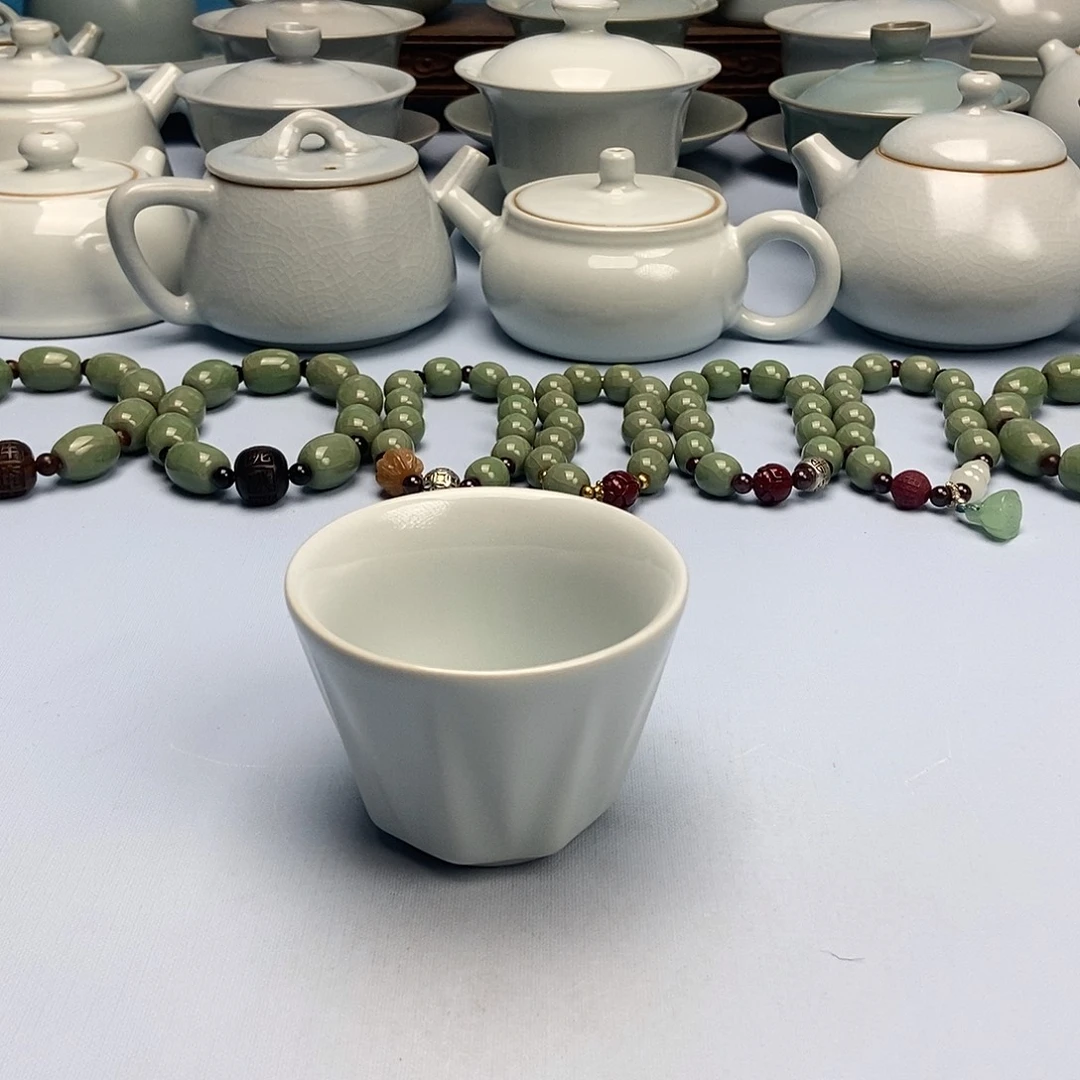 杯月白釉棱形杯原矿原釉原产地