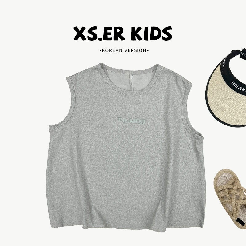 【小首尔】原版-现货-儿童简约韩版背心夏款字母无袖上衣hbb7224