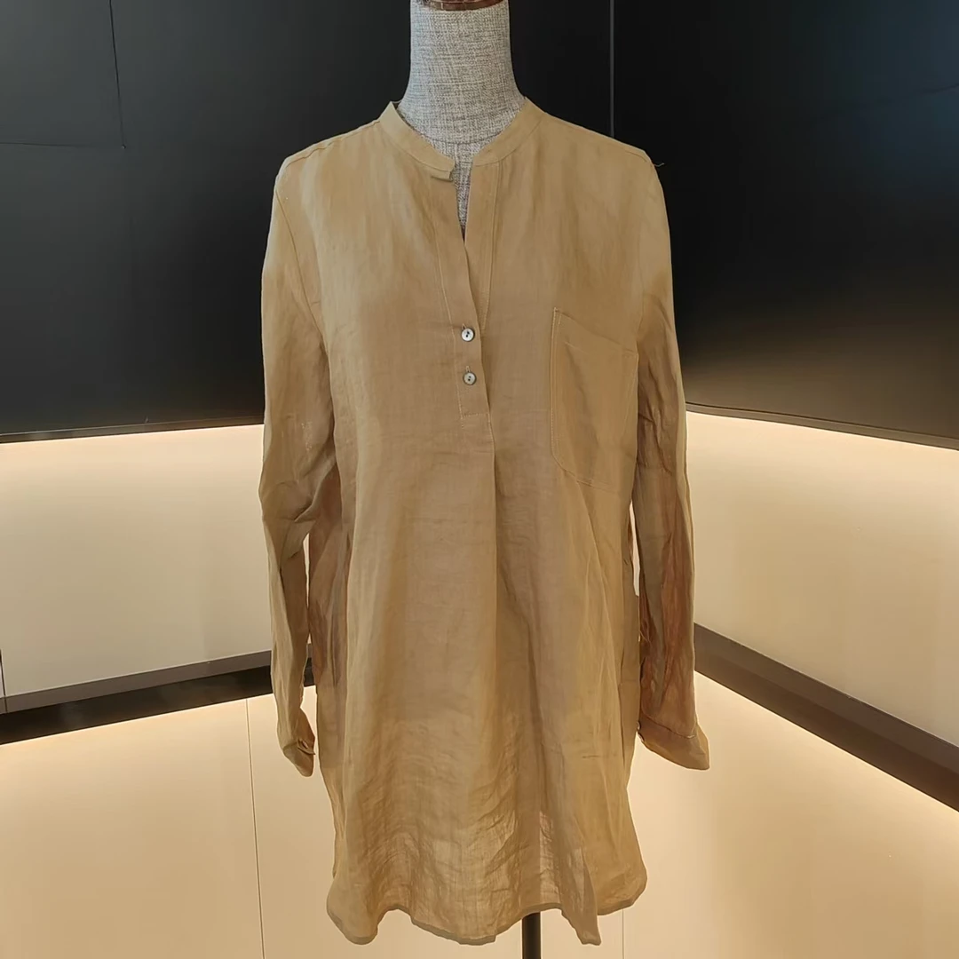 FL四季通用口袋衬衫衬衣女装立领圆领中长款纯色宽松上衣【3153】