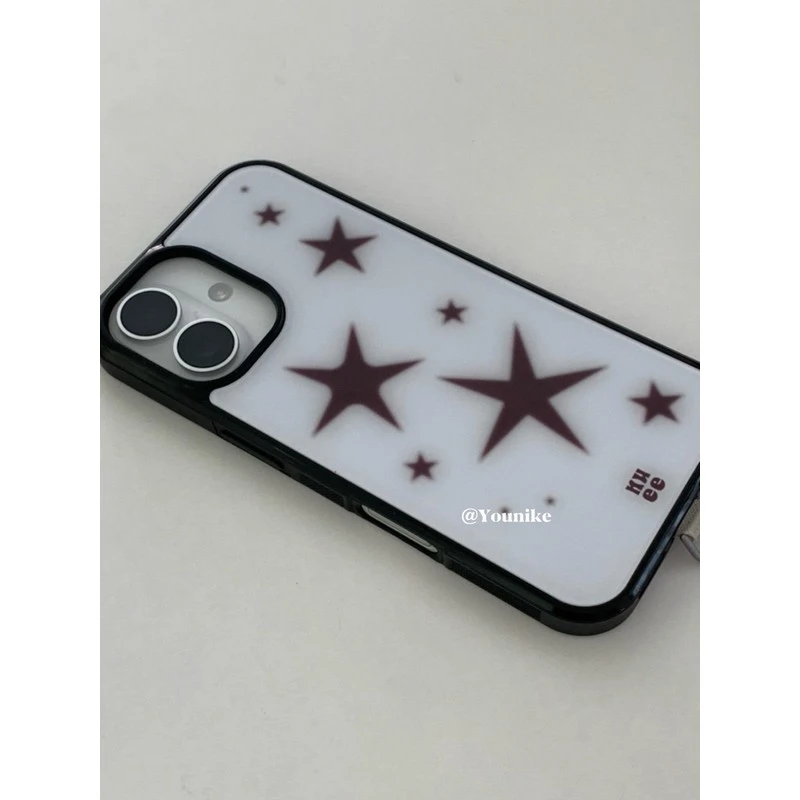 款韩系黑星星白底玻璃手机壳适用苹果17/16小米15reno14p80荣耀新
